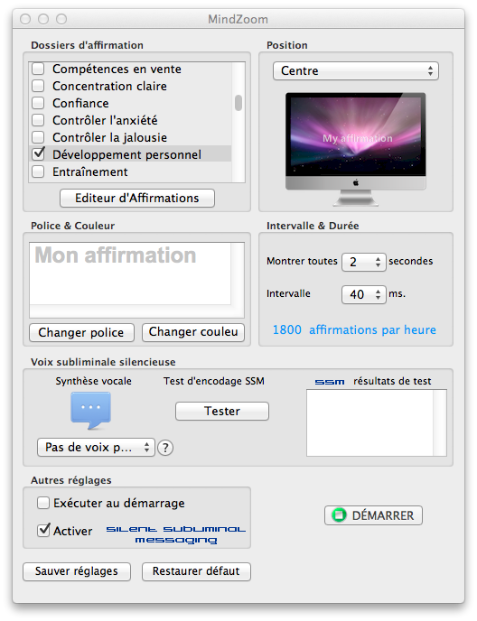 Écran Mindzoom pour Mac OS