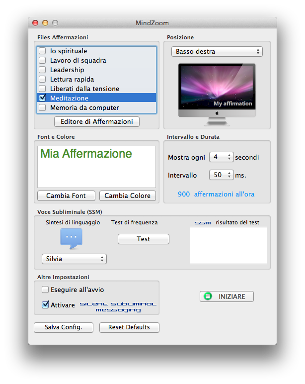 finestra principale per Mac OS